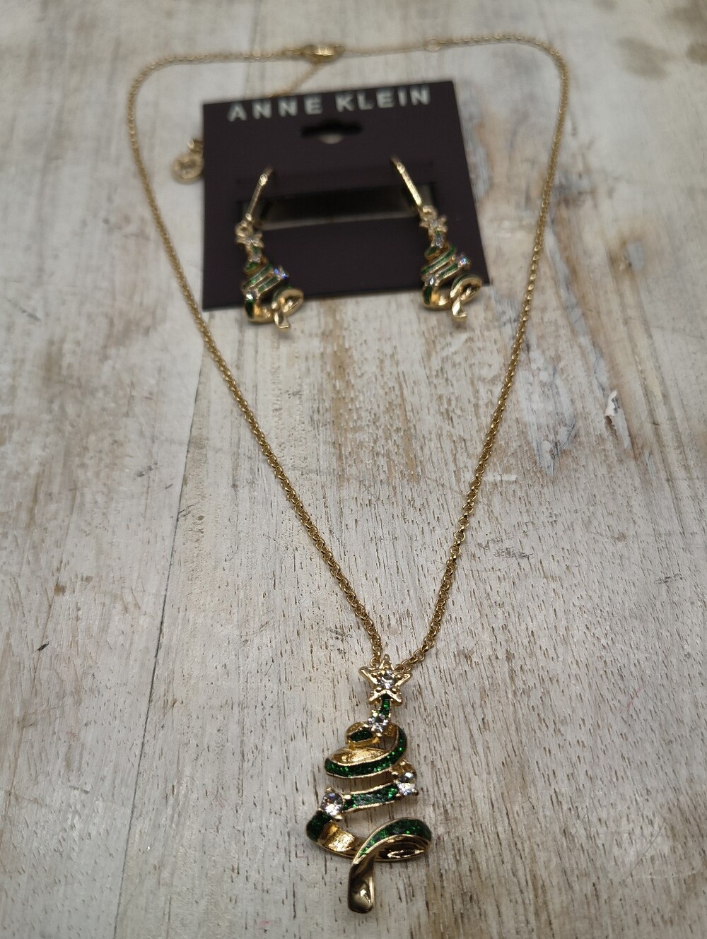 Anne Klein Goldtone Christmas Tree Necklace & Earring Set